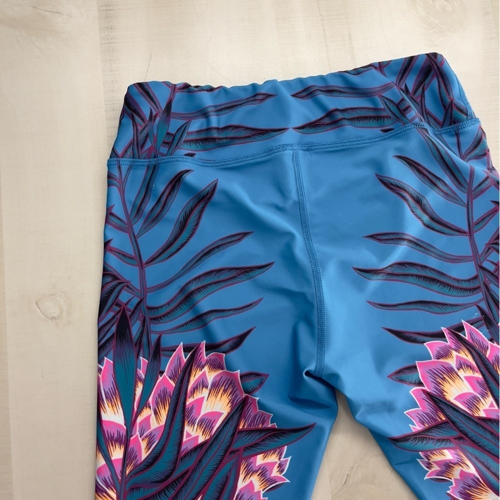 MARA HOFFMAN ACTIVE blue workout floral printed yoga leggings M lotus - Picture 6 of 8